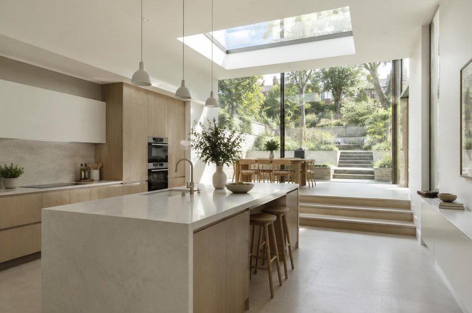 Split-level kitchen extension on a hillside plot in Haringey