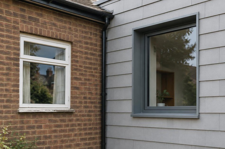 Period facade beside a new contemporary extension in Harold Hill
