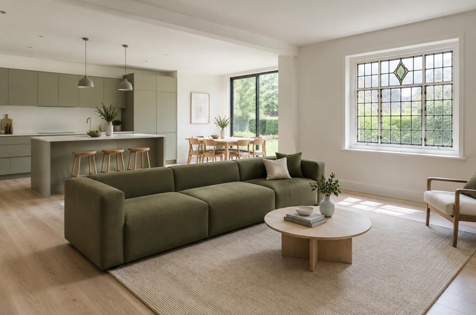 Refurbished modern interior with a retained period feature in Harold Wood