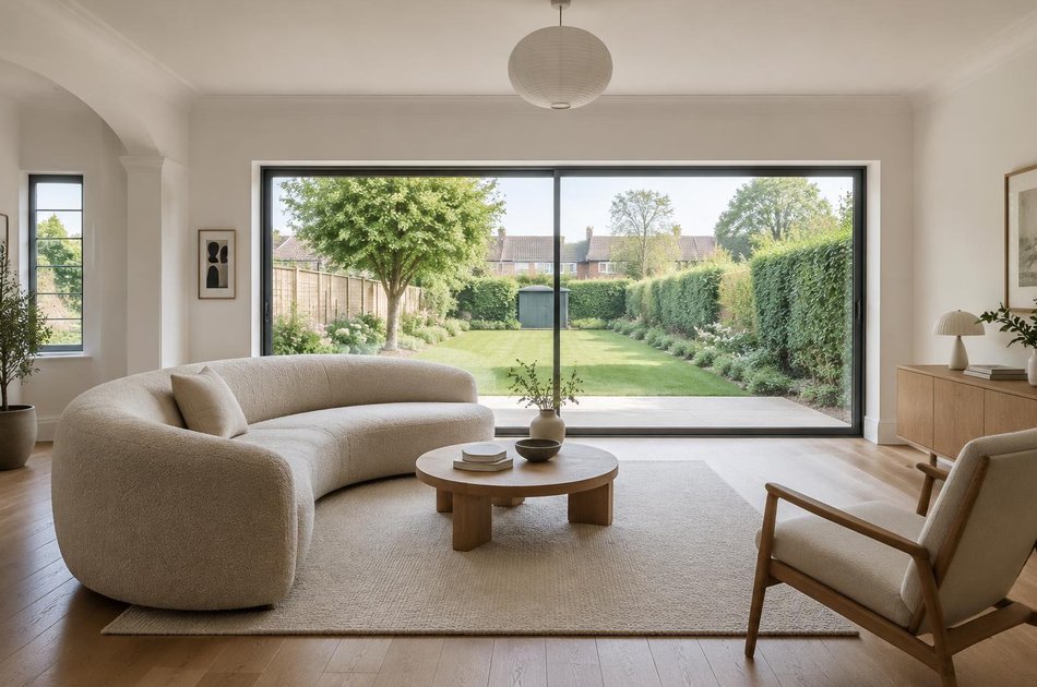Contemporary living space opening onto a garden in Harrow