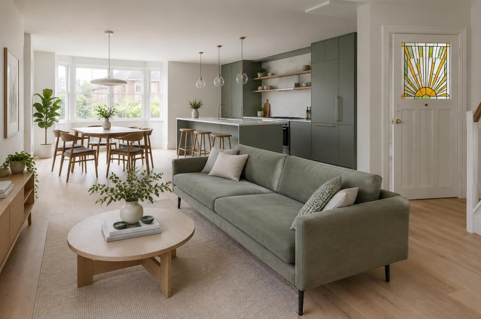 Refurbished modern interior with a retained period feature in Harrow