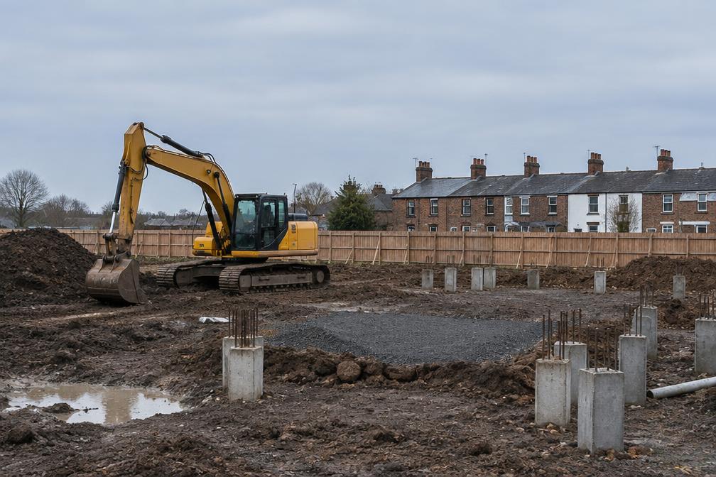 Brownfield site with piled foundations under way in Hayes