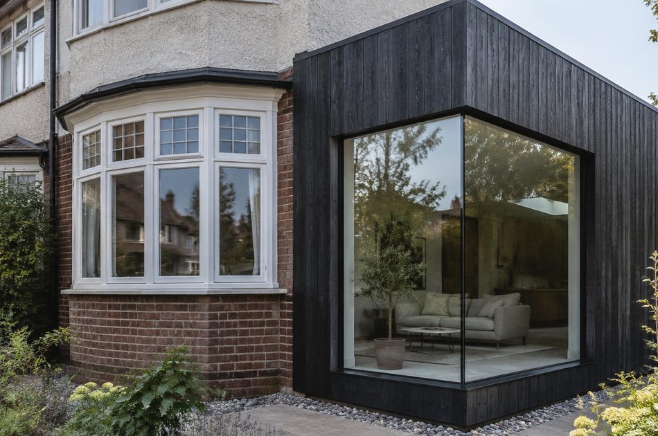 Period facade beside a new contemporary extension in Hendon