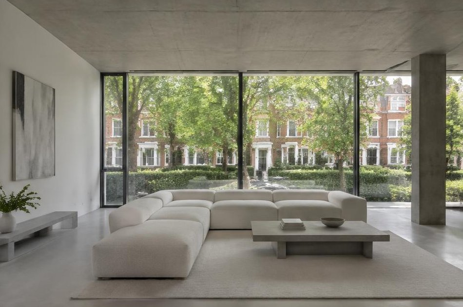Pared-back refurbished interior with broad glazing in Highbury