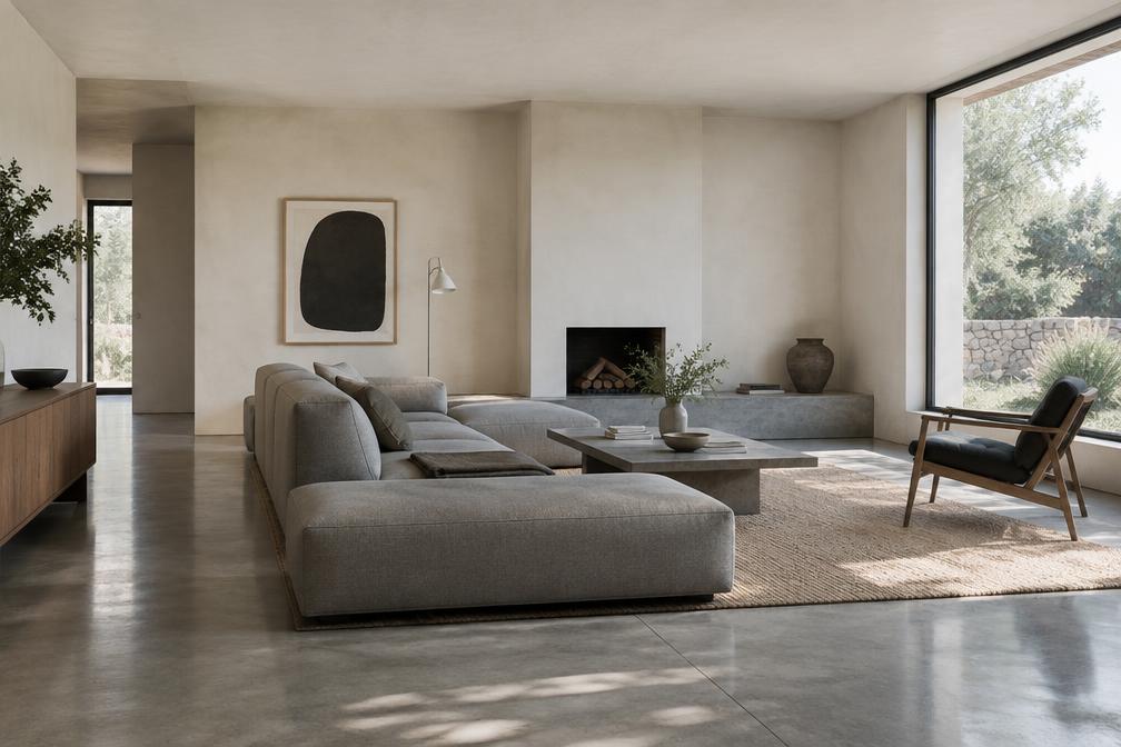 Refurbished modern living room with a linear sofa in Hillingdon