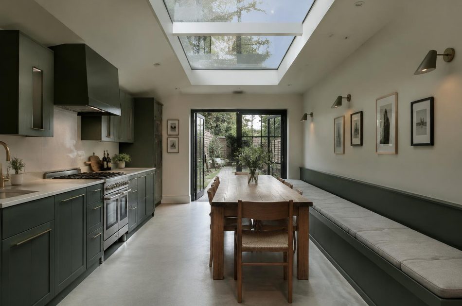 Refurbished kitchen-diner with rooflight and bench seating in Hither Green
