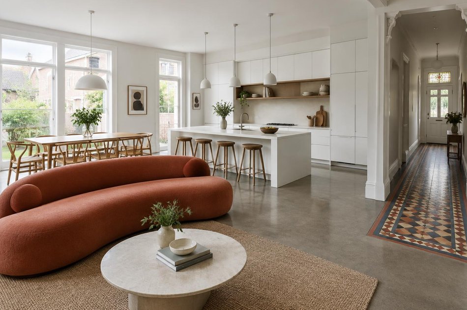 Refurbished modern interior with a retained period feature in Hornchurch