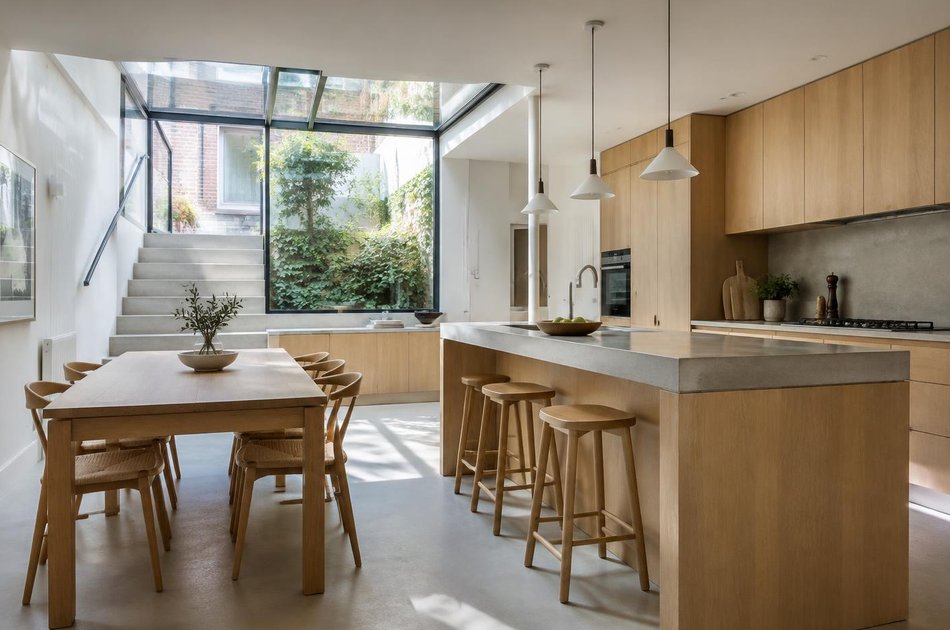 Lower-ground kitchen with glazed light well in Hornsey