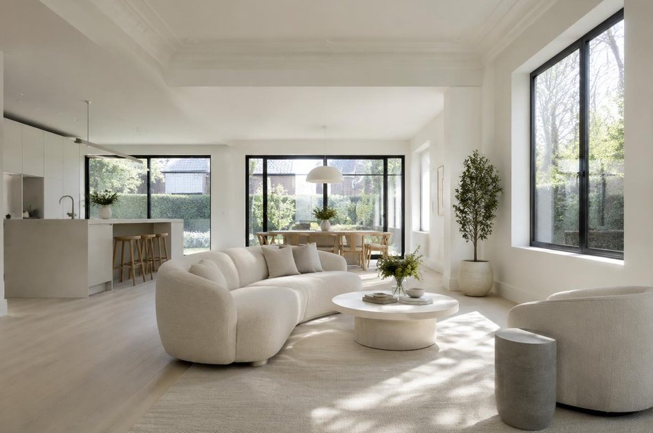 Refurbished modern interior with a retained period feature in Hounslow