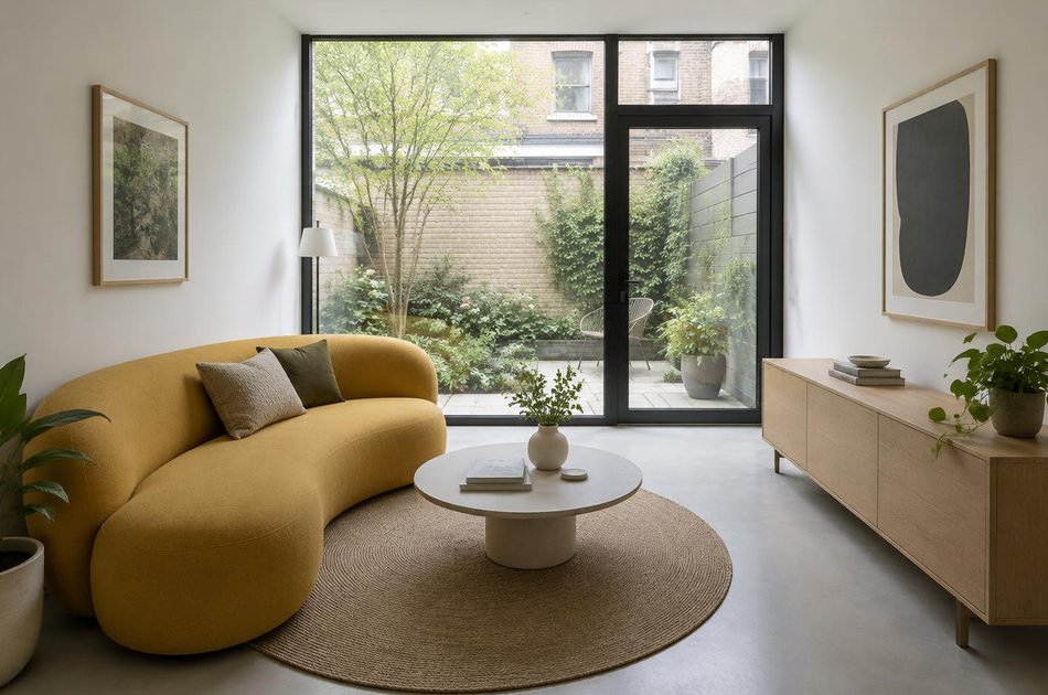 Contemporary living space opening onto a garden in Hounslow Town