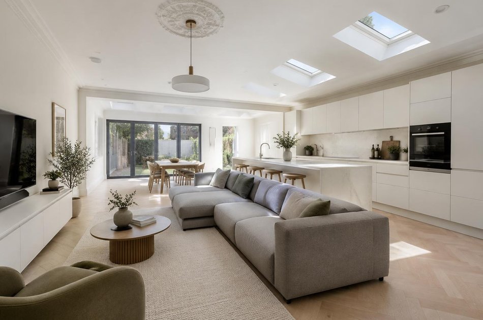 Refurbished modern interior with a retained period feature in Hounslow Town