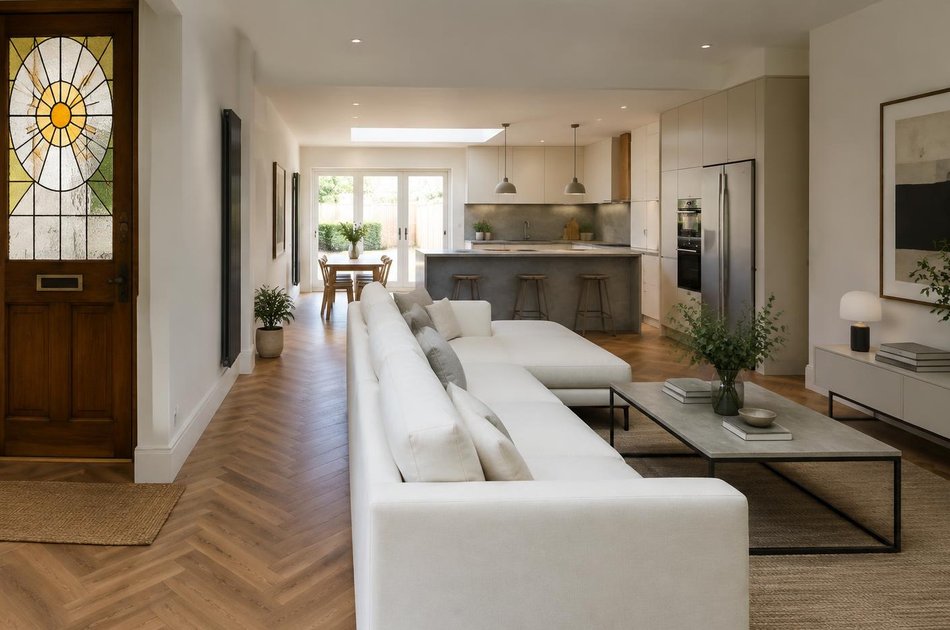 Refurbished modern interior with a retained period feature in Isleworth
