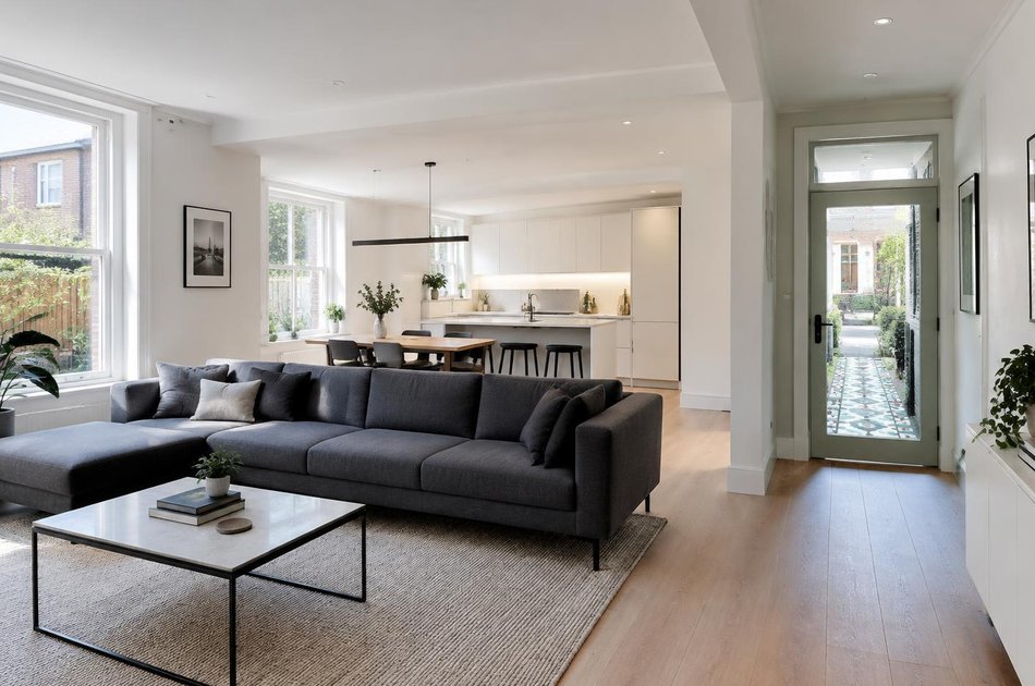 Refurbished modern interior with a retained period feature in Kensal Rise
