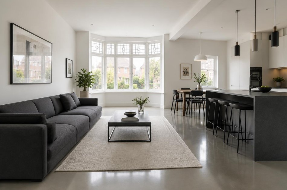 Refurbished modern interior with a retained period feature in Kenton