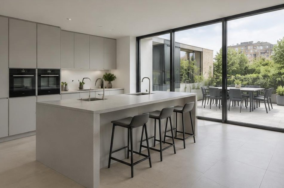 Contemporary kitchen opening onto a terrace in Kidbrooke