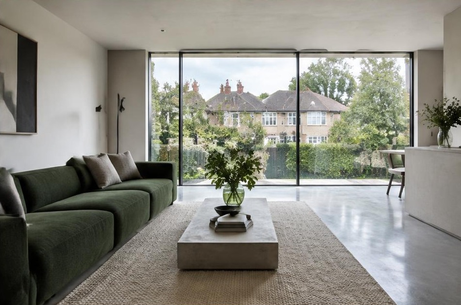 Contemporary refurbished interior with broad garden glazing in Kingston Vale