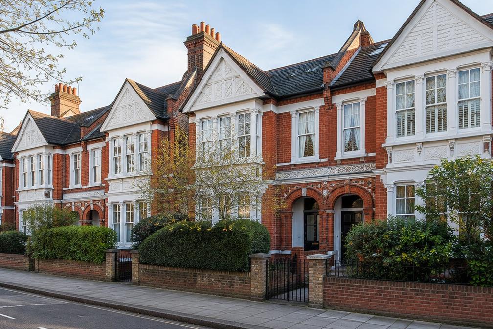 Edwardian terraced houses with decorative gables in Lloyd Park