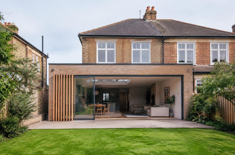 Brick and timber-fin rear extension to an Edwardian semi in Merton