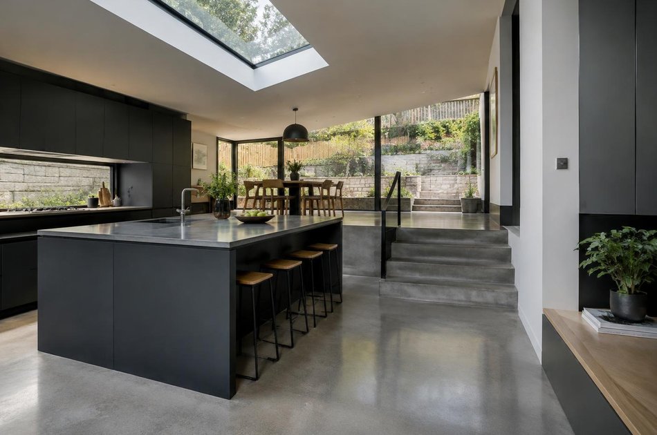 Split-level kitchen extension on a hillside plot in Muswell Hill
