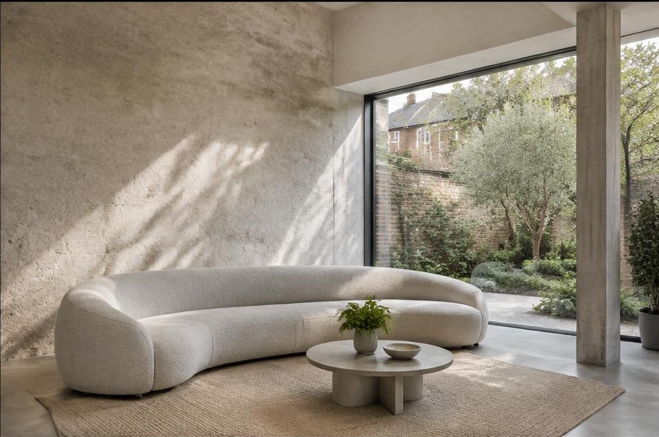 Contemporary refurbished living room with local garden views in New Malden