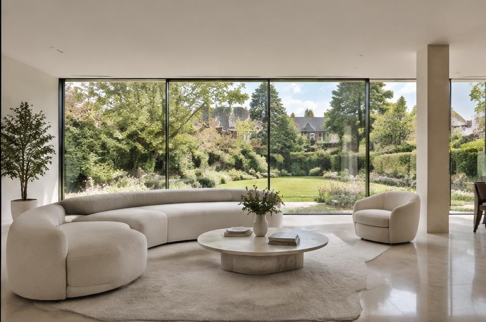 Minimalist living space with local residential garden views in Norbiton