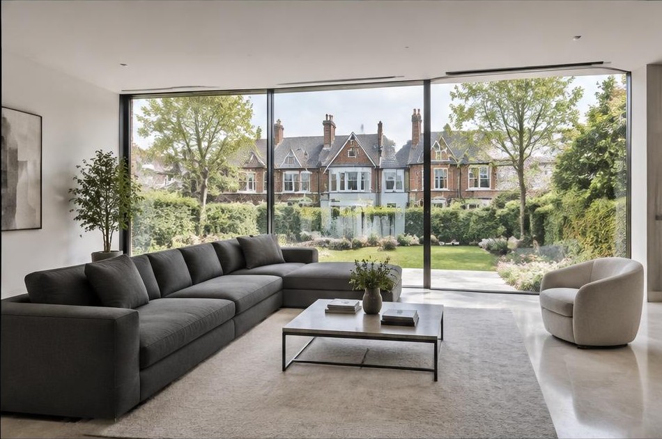Contemporary refurbished living room with local garden views in Norbiton