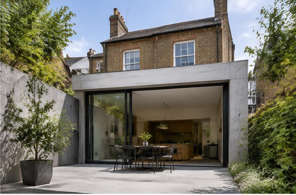 Contemporary glazed garden extension behind a period home in Northcote Road