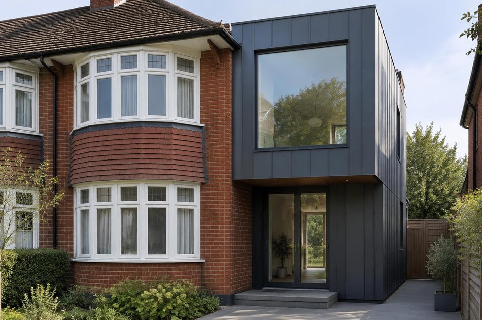 Period facade beside a new contemporary extension in Orpington