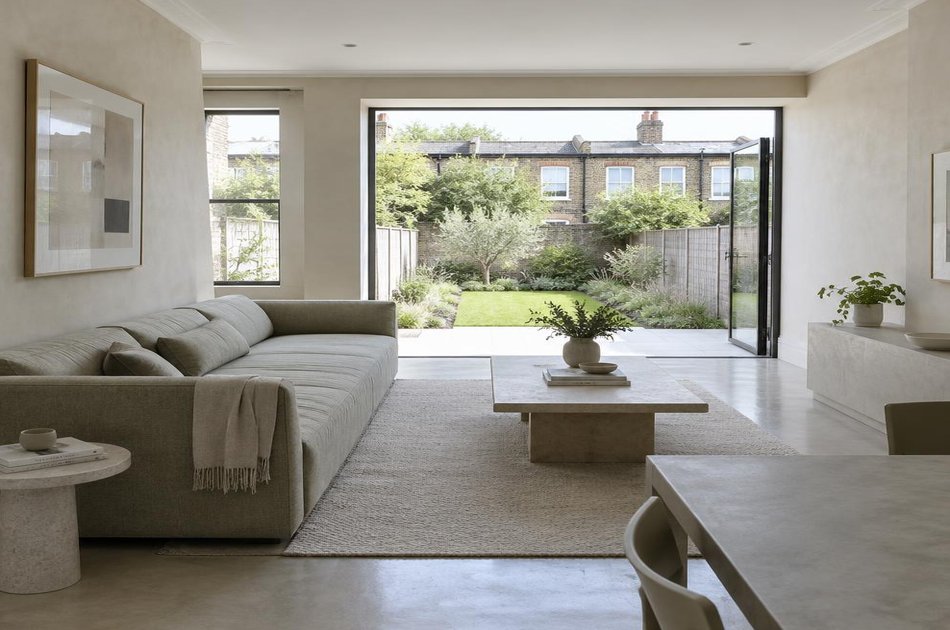 Contemporary living space opening onto a garden in Palmers Green