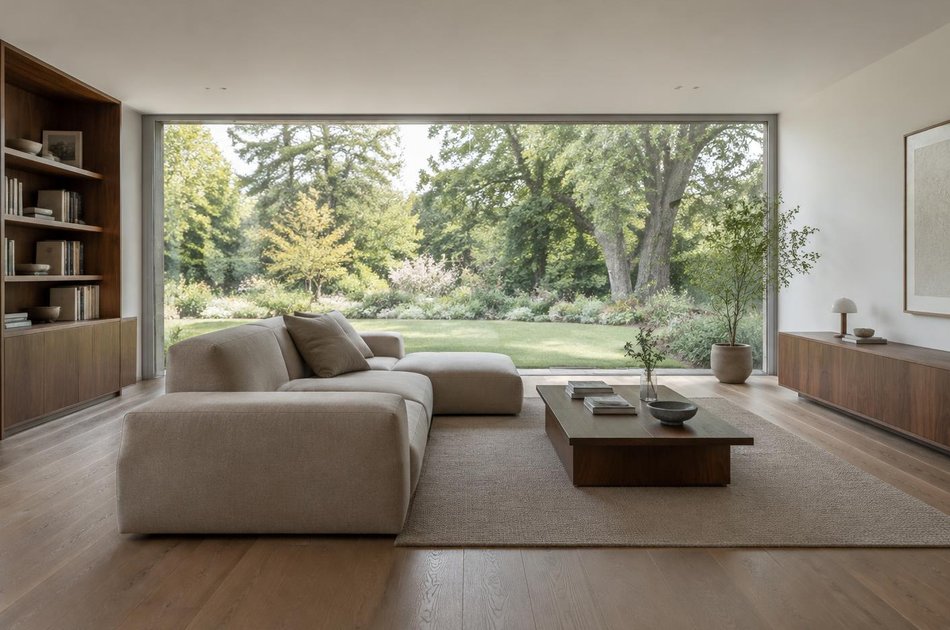 Contemporary living space opening onto a garden in Pinner