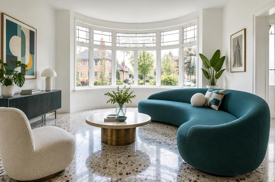 Refurbished modern interior with a retained period feature in Pinner