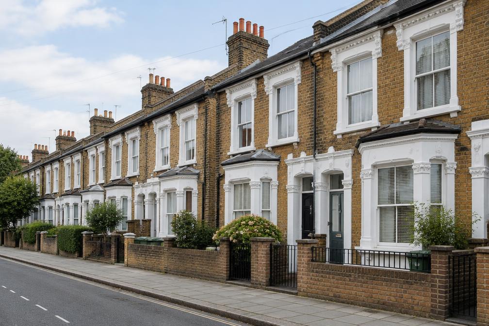 Two-storey Victorian terraced houses with stucco window surrounds