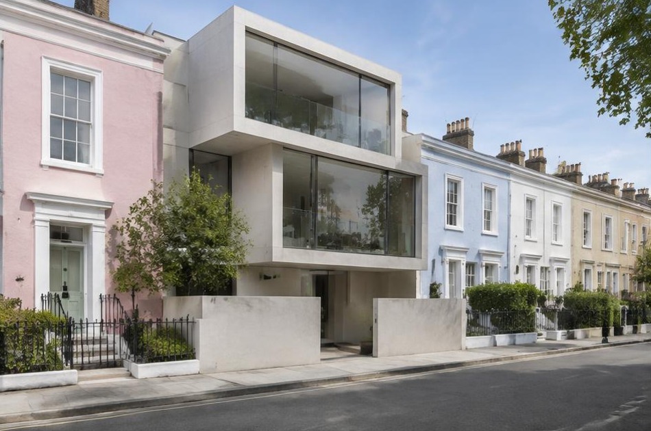 Bold contemporary architecture beside local residential buildings in Primrose Hill