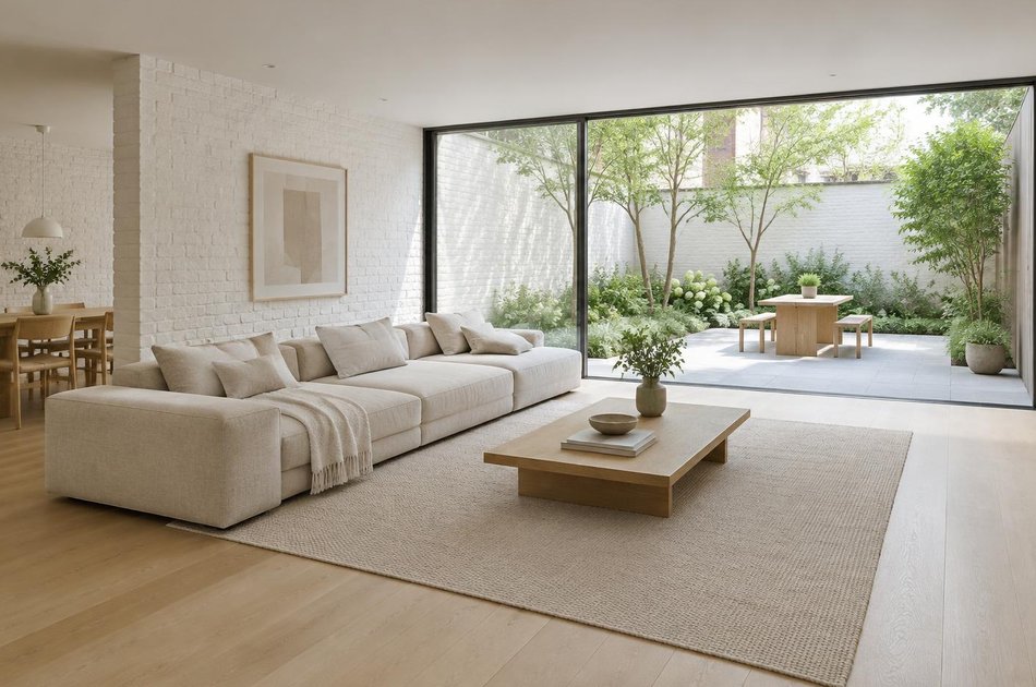 Contemporary living space opening onto a garden in Rainham