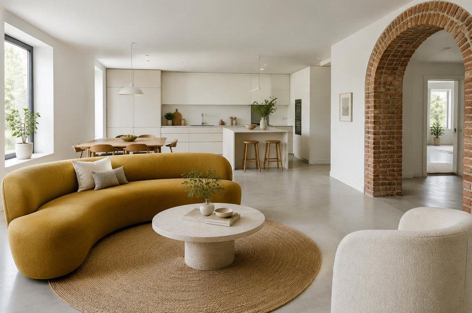 Refurbished modern interior with a retained period feature in Rainham