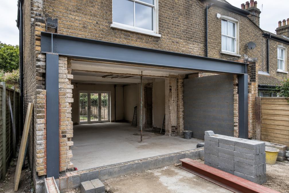Steel beam being installed for a rear extension in Redbridge