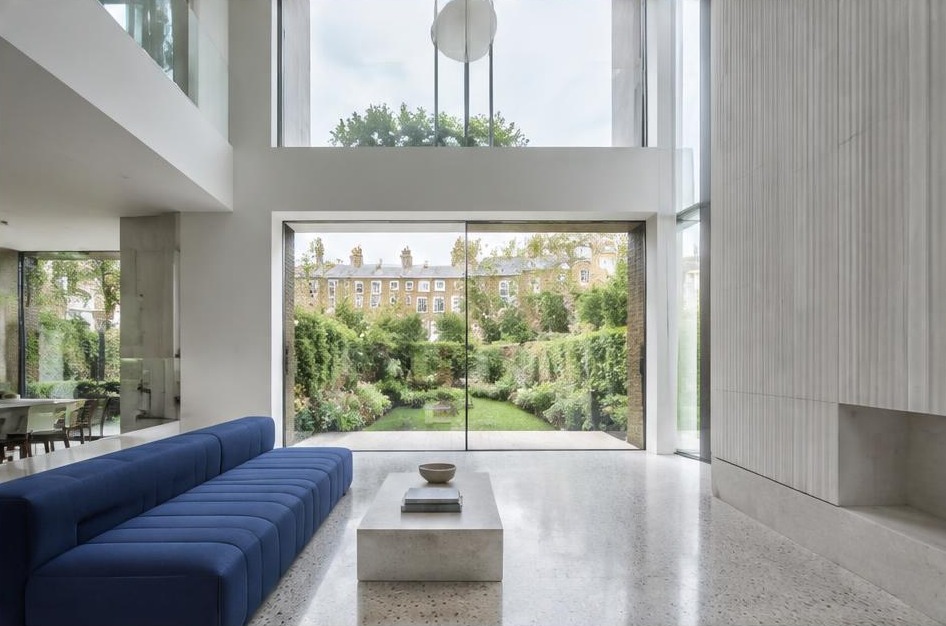 Contemporary refurbished living room with local residential garden views in Richmond upon Thames