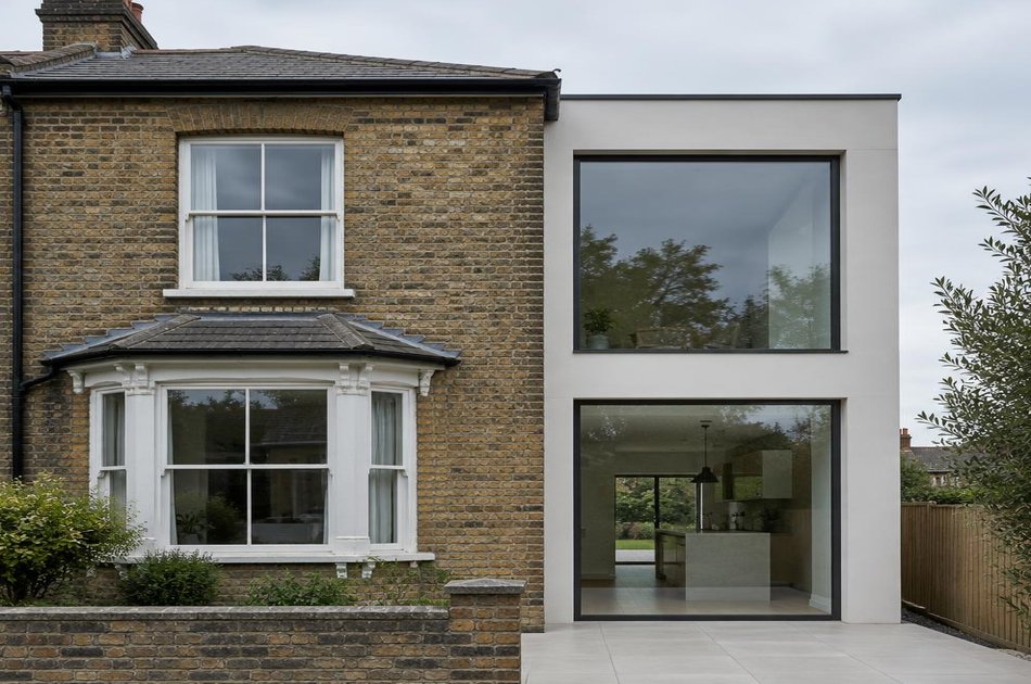Period facade beside a new contemporary extension in Southgate