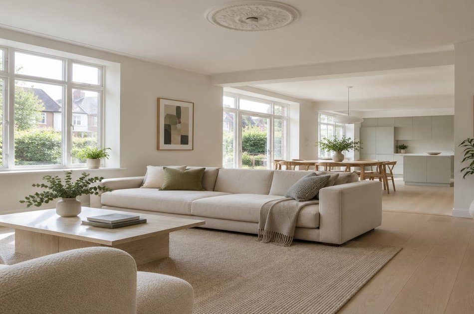 Refurbished modern interior with a retained period feature in Southgate