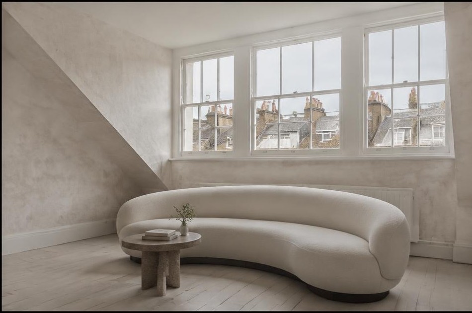 Contemporary refurbished living room with local garden views in Spitalfields