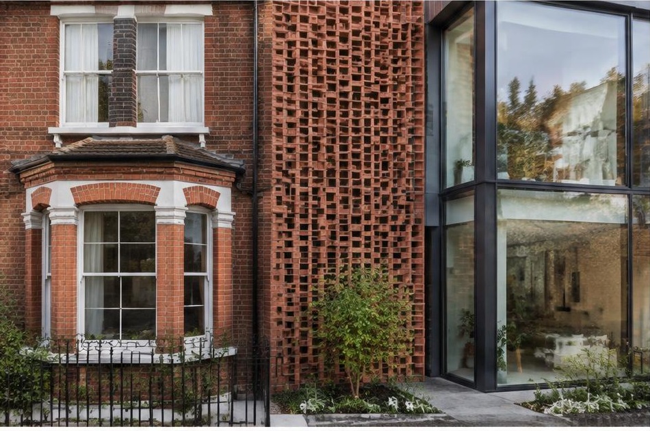 Retained historic facade directly beside a contemporary glazed residential addition in Streatham