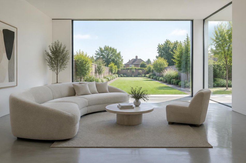 Contemporary living space opening onto a garden in Sudbury