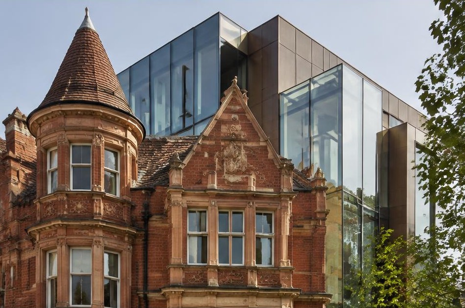 Retained original facade beside a dominant contemporary addition in Swiss Cottage