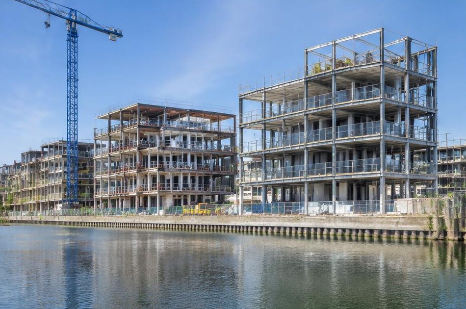 New canal-side homes under construction in Thamesmead
