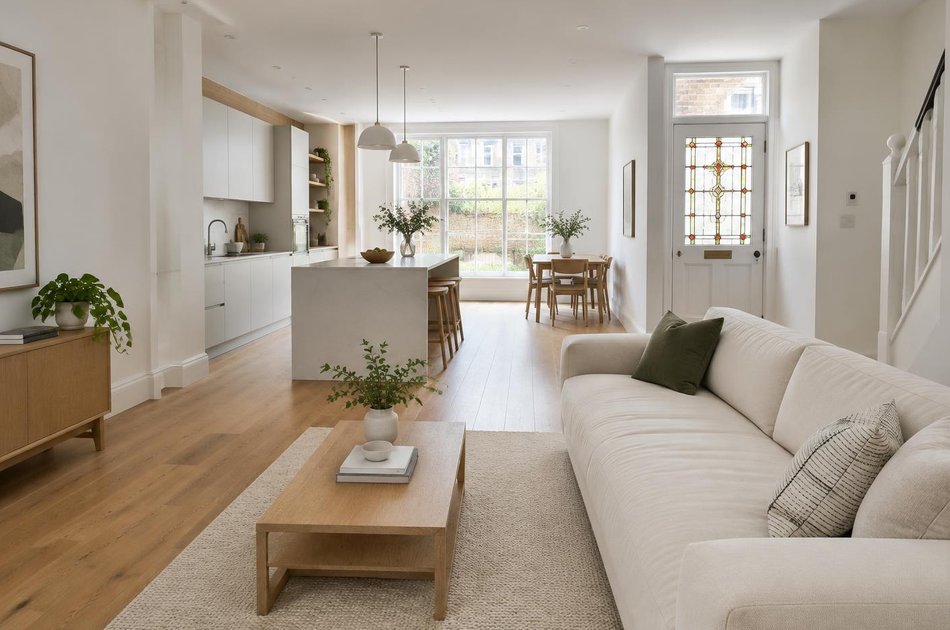 Refurbished modern interior with a retained period feature in Thornton Heath