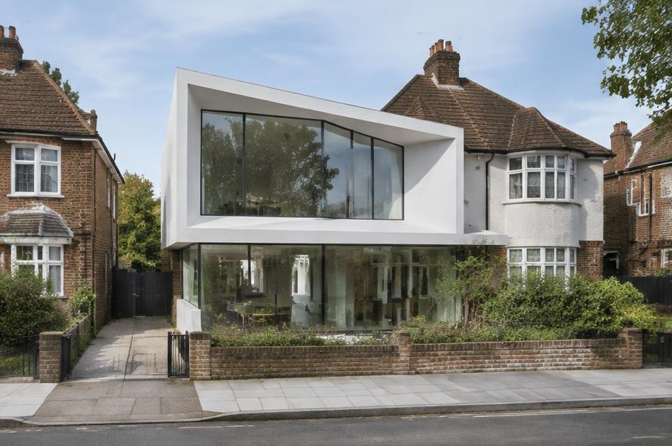 Bold contemporary residence beside 1930s semi-detached homes in Tolworth