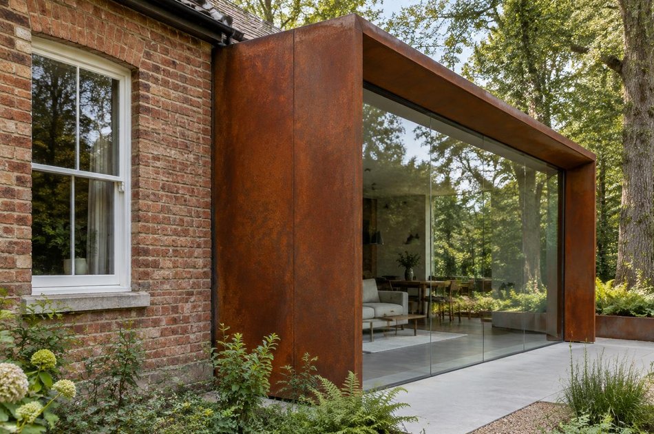 Period facade beside a new contemporary extension in Totteridge