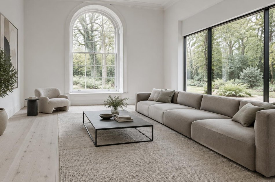 Refurbished modern interior with a retained period feature in Totteridge
