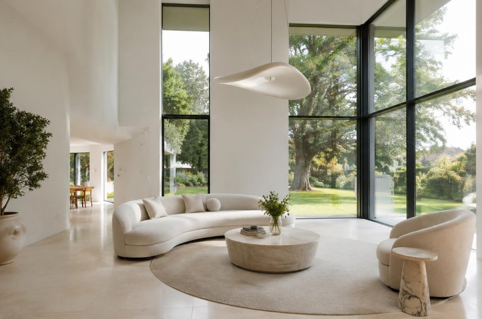 Contemporary living space opening onto a garden in Upminster