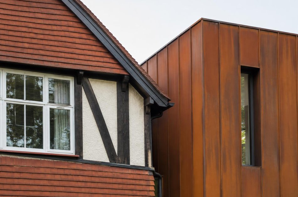 Period facade beside a new contemporary extension in Upminster